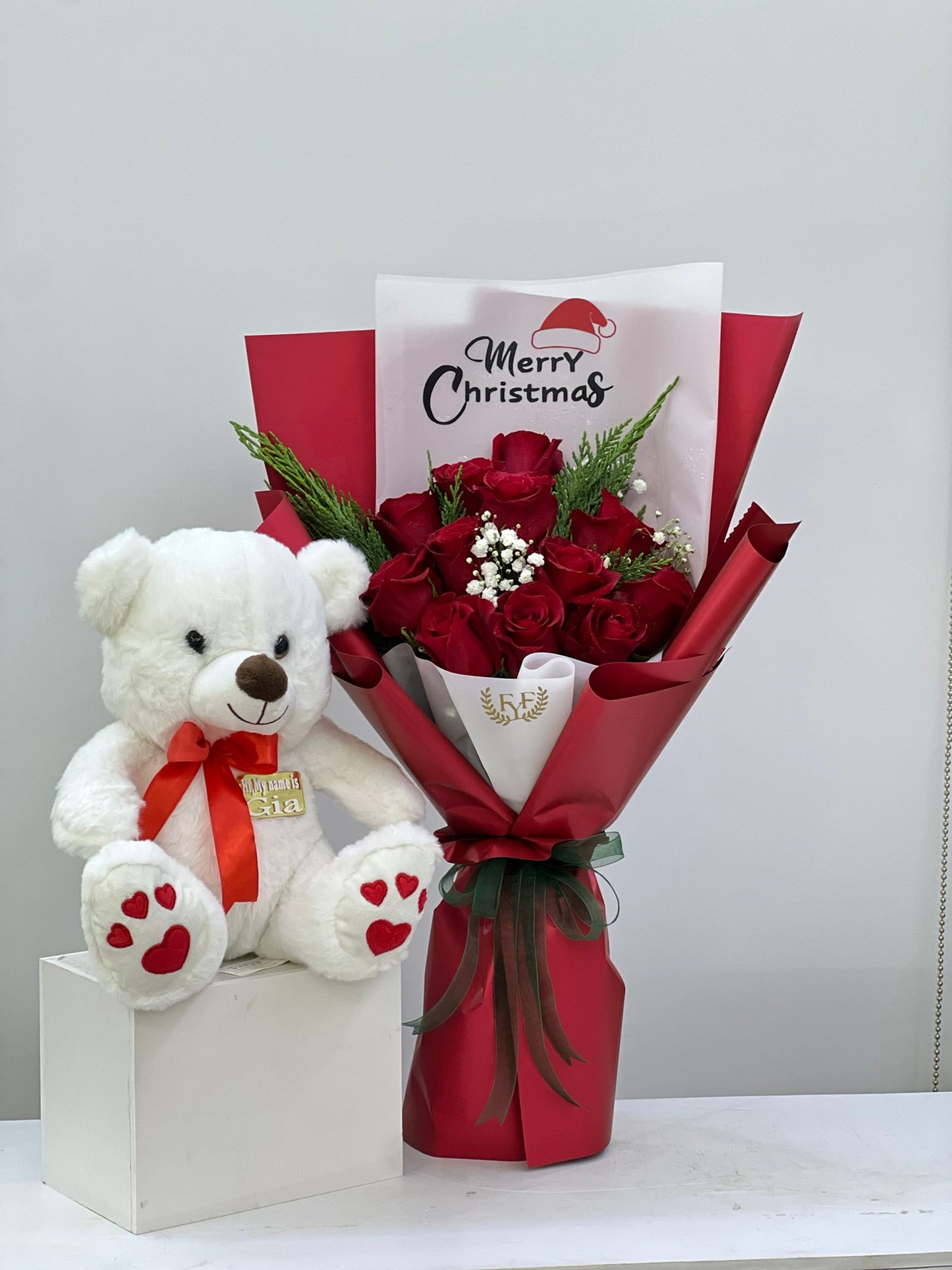 FYF-TCB-2312B-Teddy and Red Christmas Bouquet