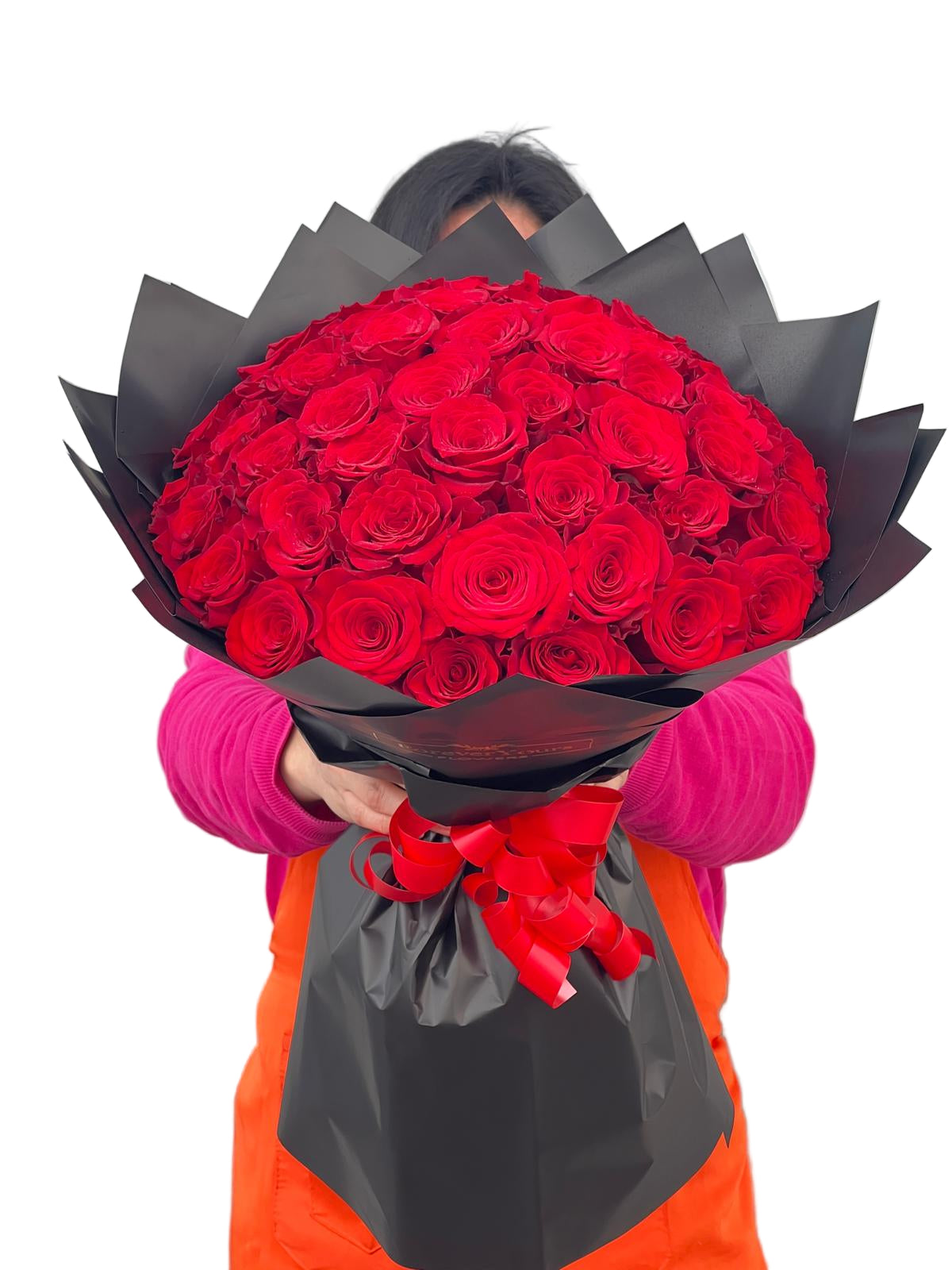 100 pcs Red Roses with 15x40cm cylinder vase 