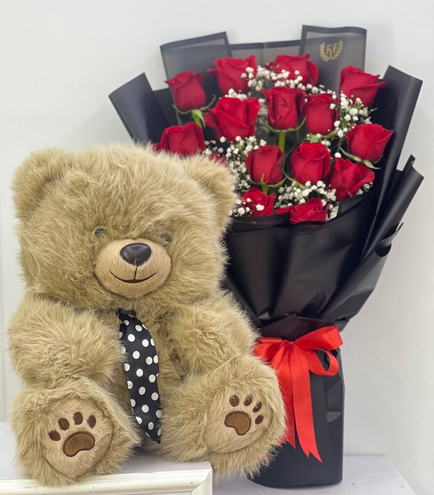 FYF-TBB-212E-Teddy Bear and Red Roses