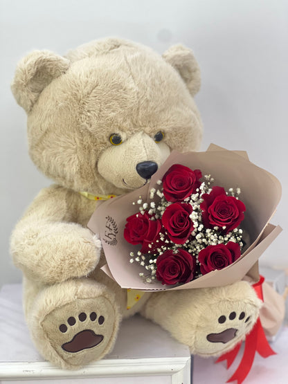 FYF-TBB-212C-OffWhite Bear with Red Rose