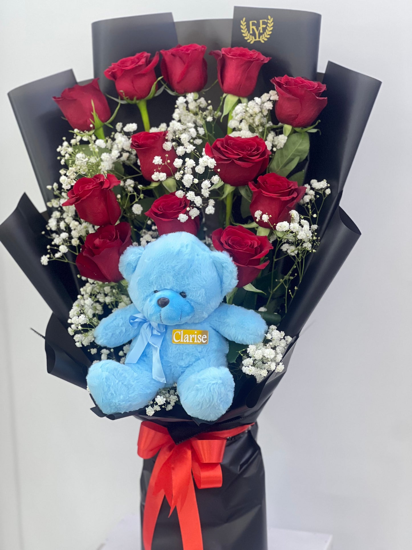 FYF-SBTB-412B- 12 Red Roses with Teddy Bear