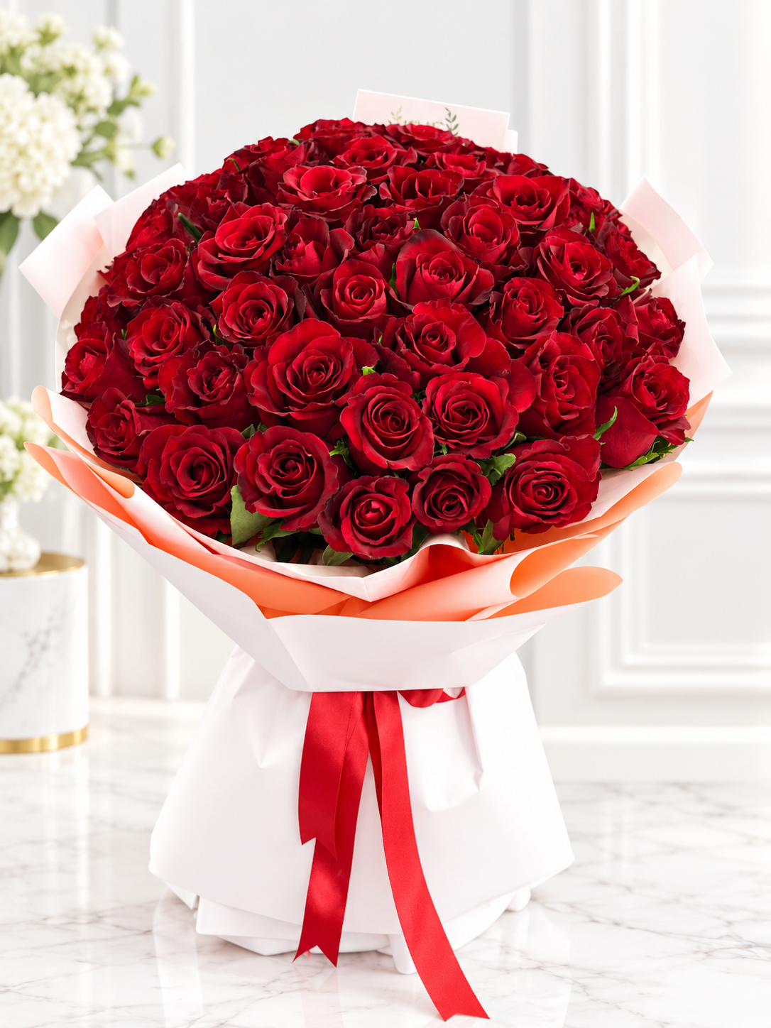 FYF-2610-24A-50 Red Roses in Pink Wrapping 🌹❤️