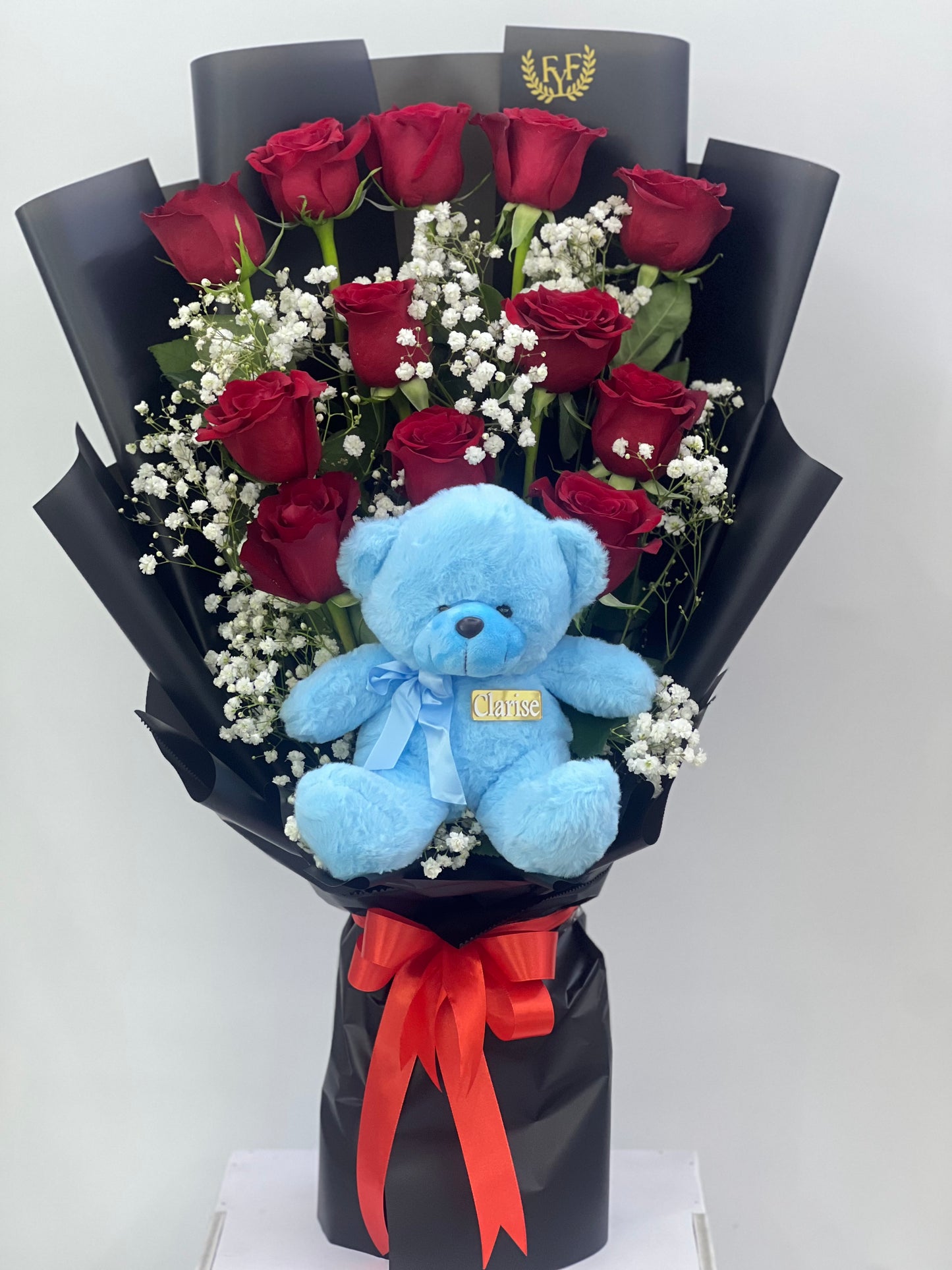 FYF-SBTB-412B- 12 Red Roses with Teddy Bear