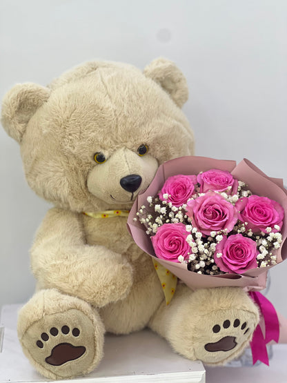 FYF-TBB-212B-pink Rose and Teddy Bear
