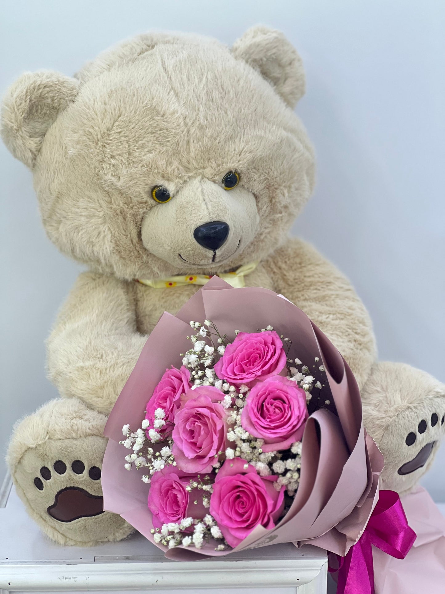 FYF-TBB-212B-pink Rose and Teddy Bear
