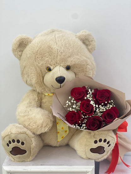 FYF-TBB-212C-OffWhite Bear with Red Rose