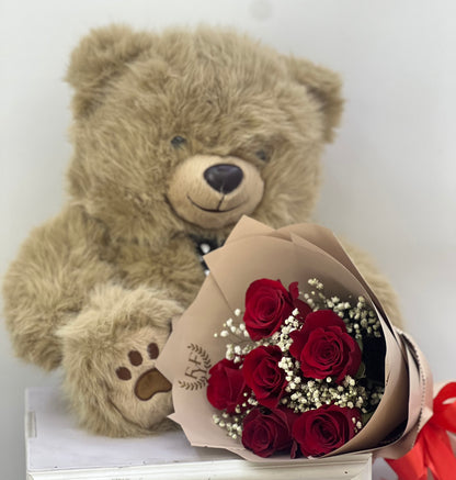 FYF-TBB-212D-Brown Bear and Red Roses